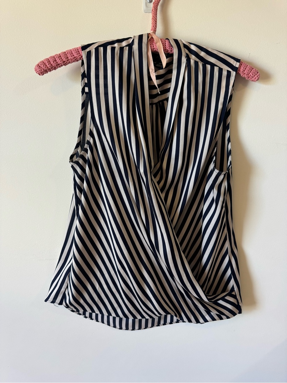 Ann Taylor Black and Tan  Striped Sleeveless Wrap-Front Camisole